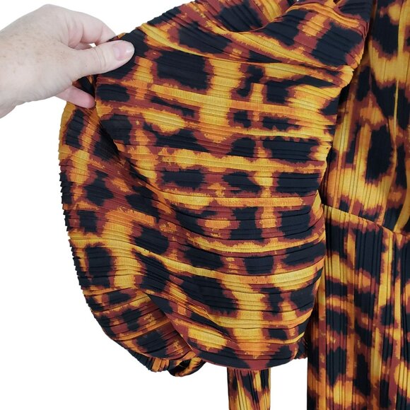 Solace London Leopard Print Mini Dress Mindy Kaling Artsy Exaggerated Sleeve - Picture 7 of 15